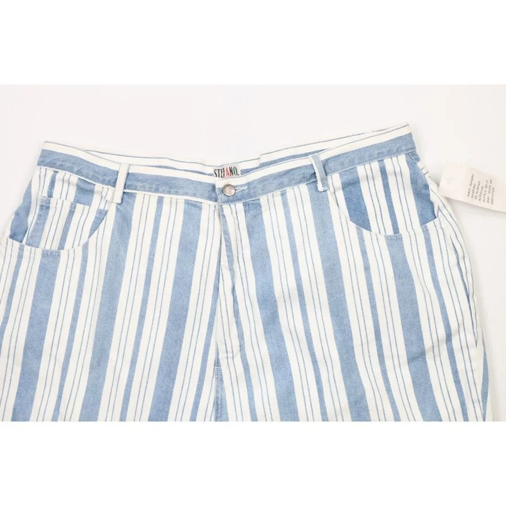 NOS Vintage 90s Streetwear Womens 26 Plus Striped Baggy Fit Denim Shorts Jorts